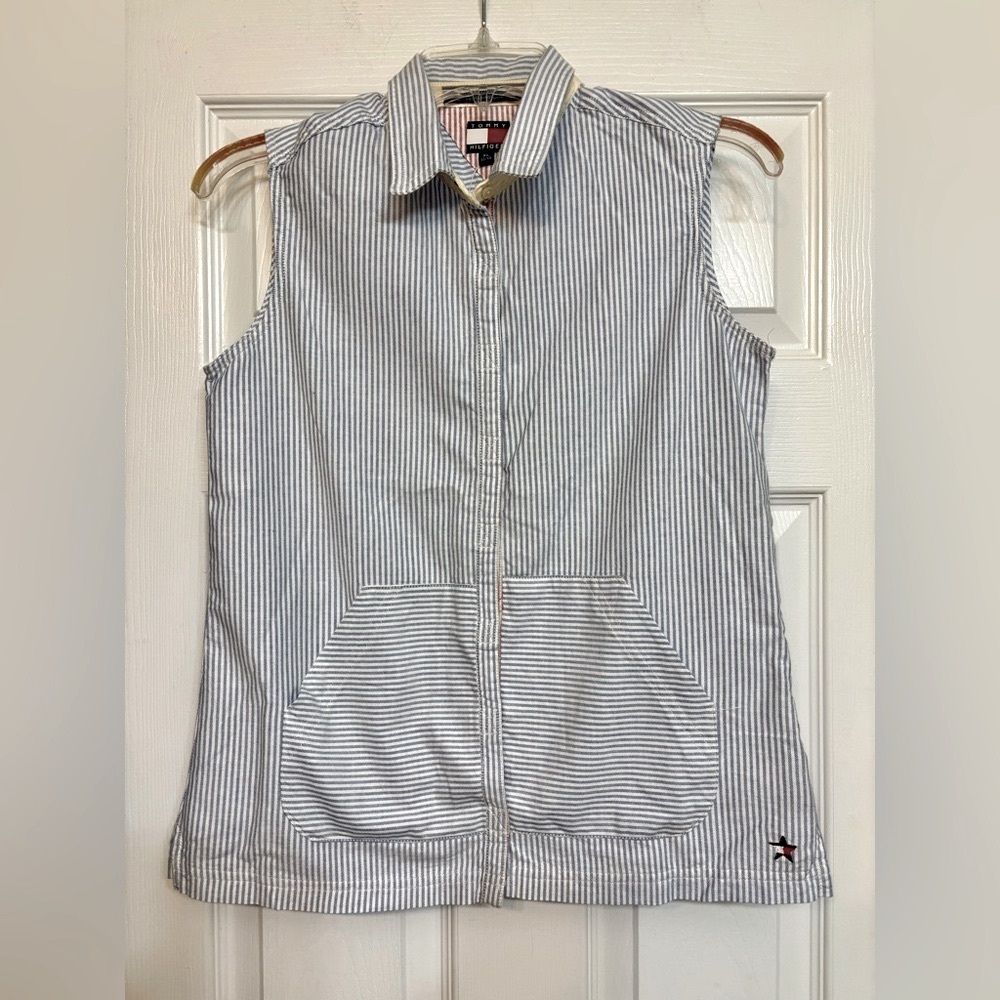 Tommy Hilfiger Tommy Girl Blue Striped Sleeveless Cotton Shirt, NWT, XL/XG